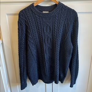 LL Bean Sweater Mens XL Regular Blue Fisherman Crewneck Cable Knit Organic